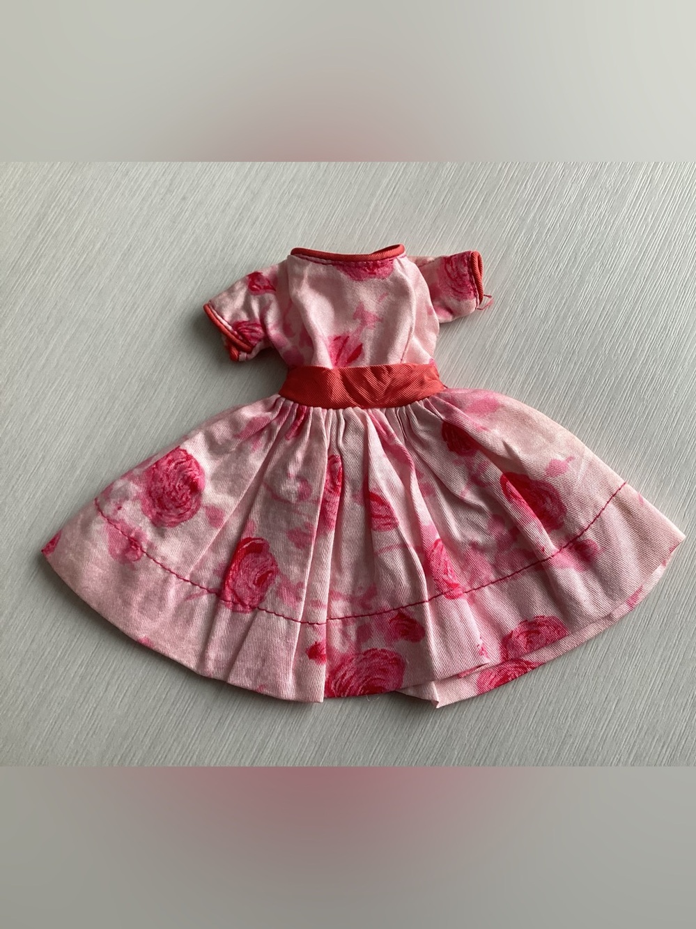 Pink Floral Doll Dress with Coral Waistband